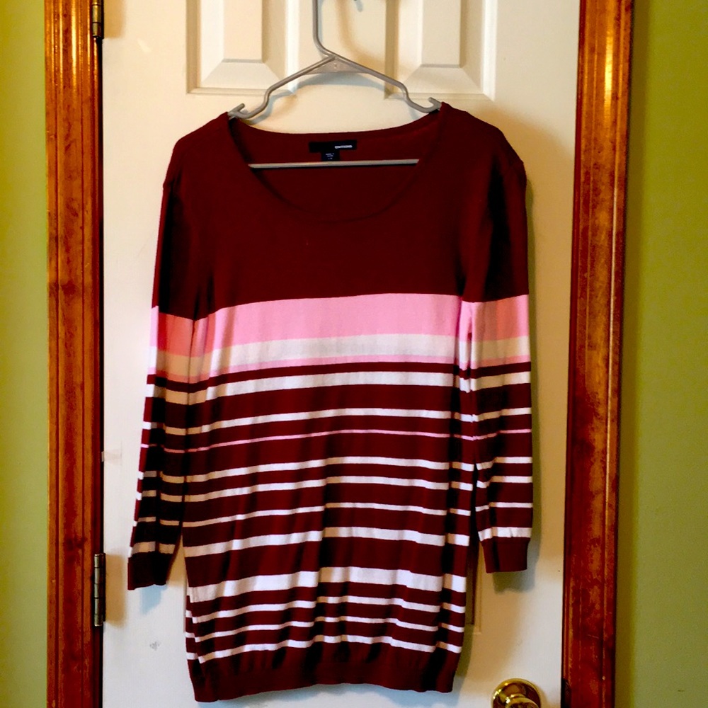 Basic Editions Maroon Striped Sweater